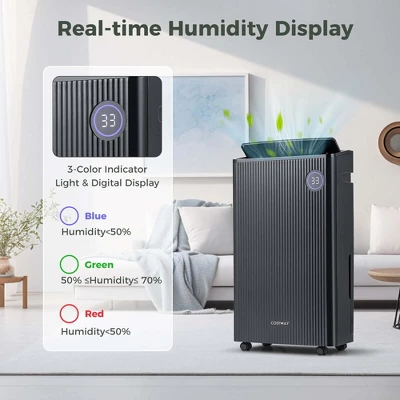 Costway 4500 Sq. Ft Dehumidifier For Basement With 4 Modes 3-Color Indicator 24H Timer 3 Costway 4500 Sq. Ft Dehumidifier For Basement With 4 Modes 3-Color Indicator 24H Timer