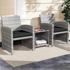 Costway 3 PCS Patio Furniture Set With Tempered Glass Coffee Table & Soft Seat Cushions Gray/Black/White -Costway GUEST 11ca105e 8c97 4887 9199 f877061a2f9f