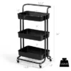 3 Tier Rolling Cart W/Wheels Practical Handle&ABS Storage Basket Organizer Black