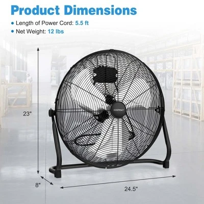 Costway 20 Inches High Velocity Floor Fan, Portable Pivoting Fan With 3 Powerful Speeds 11 Costway 20 Inches High Velocity Floor Fan, Portable Pivoting Fan With 3 Powerful Speeds - Image 9