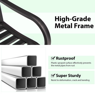 Costway Outdoor 2-Person Metal Porch Swing Hanging Patio Bench 485 Lbs Capacity BlackBrown 11 Costway Outdoor 2-Person Metal Porch Swing Hanging Patio Bench 485 Lbs Capacity BlackBrown - Image 9