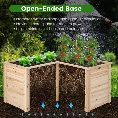 Costway 24'' L-Shaped Deep Root Planter Box Wooden Raised Garden Bed With Open-Ended Base 8 Costway 24'' L-Shaped Deep Root Planter Box Wooden Raised Garden Bed With Open-Ended Base - Image 6
