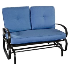 Costway Glider Outdoor Patio Rocking Bench Loveseat Cushioned Seat Steel Frame Blue -Costway GUEST 123ec2be c07d 4102 82bd fc8189a2ab7a