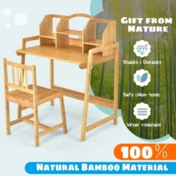 Costway Bamboo Kids Study Desk And Chair Set Height Adjustable Home School W/ Bookshelf -Costway GUEST 12ccf7ec 3bb2 4786 94a1 c136720a8437