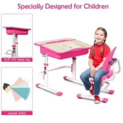 Costway Adjustable Children Study Desk Chair Set W/Winged Backrest Pink -Costway GUEST 13352c01 b0d5 4b09 8440 c81e168f66c0