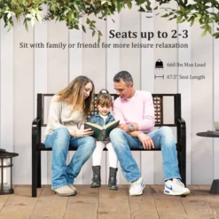 Costway 50" Outdoor Metal Park Bench With Rattan-Like Backrest & Curved Armrests -Costway GUEST 13404bd5 1bea 4814 89e8 c7242cd00eff