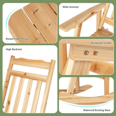 Costway 2PCS Patio Wooden Rocking Chair Bistro Set High Backrest W/Folding Side Table 7 Costway 2PCS Patio Wooden Rocking Chair Bistro Set High Backrest W/Folding Side Table - Image 5