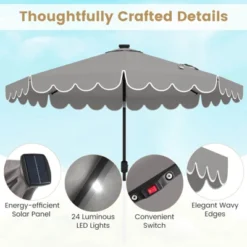 Costway 9.3 FT Solar Patio Umbrella Outdoor Market Sunshade With 24 LED Lights,Ruffles Beige/Brown/Red/Gray/Turquoise -Costway GUEST 134abee4 2715 4bb3 84c4 db26743a2b55