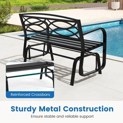 Costway 2-Person Outdoor Glider Bench With Metal Frame Armrests Geometric Backrest 11 Costway 2-Person Outdoor Glider Bench With Metal Frame Armrests Geometric Backrest - Image 9