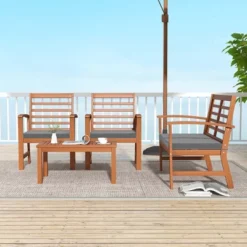 Costway 4 PCS Outdoor Furniture Set With Soft Seat Cushions Stable Acacia Wood Frame White/Navy/Gray -Costway GUEST 1375beaf 4afc 424c 8e1a 35f4d05f1f09
