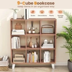 Costway 1 PCS 9-Cube Bookcase With 6 Removable Shelves Raised Support Feet For Living Room Brown/White -Costway GUEST 13c163f6 a3bb 4032 9935 1b14eccb6c36