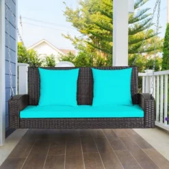 Costway 2-Person Patio Rattan Hanging Porch Swing Bench Chair Cushion BeigeBlackRedTurquoise -Costway GUEST 14116ee3 5737 4dd7 9f49 244098e8f231