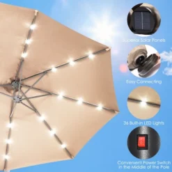 Costway 15Ft Patio Double-Sided Solar LED Market Umbrella Crank Base BeigeTanOrangeBurgundy -Costway GUEST 1422f59d 652a 4876 8db2 936b56055d60