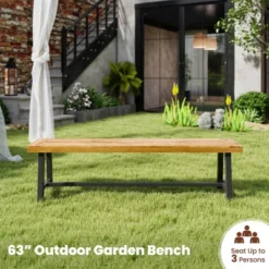 Costway 63" Long Outdoor Acacia Wood Bench Seats Up To 3 Persons For Garden Porch -Costway GUEST 1439b824 16aa 40ec 9475 7b4315872dd3