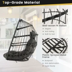 Costway Hanging Egg Chair Wicker Swing Hammock Chair With Head Pillow & Seat Cushion Gray -Costway GUEST 144d4a3f 68ab 4896 a53d a52b6ff7cc56