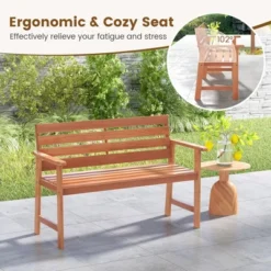Costway Patio Solid Wood Bench Wood 2-Seat Chair With Slatted Seat & Inclined Backrest -Costway GUEST 148222d4 b4ab 4f32 92f7 8180daf14c7a