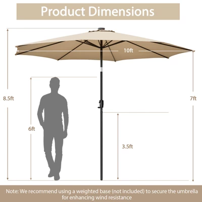 Costway 10 FT 112 LED Solar-Lighted Patio Table Market Umbrella Crank Tilt Outdoor Beige/Coffee/Navy/Wine 3 Costway 10 FT 112 LED Solar-Lighted Patio Table Market Umbrella Crank Tilt Outdoor Beige/Coffee/Navy/Wine