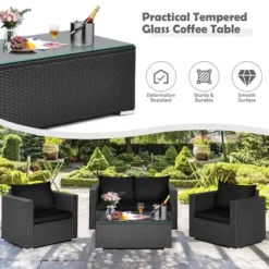 Costway 4PCS Patio Rattan Furniture Set Cushioned Sofa Chair Coffee Table Black -Costway GUEST 14dbbfaf a848 43e3 aa1c db743a8a31ba