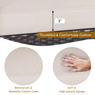 Costway 3PCS Patio Wicker Sofa Set Acacia Wood Frame With Beige &Turquoise Cushion Covers 10 Costway 3PCS Patio Wicker Sofa Set Acacia Wood Frame With Beige &Turquoise Cushion Covers - Image 8