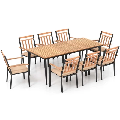 Costway 9 PCS Patio Dining Set 79" Rectangle Dining Tables With 8 Wooden Armchairs 8 Costway 9 PCS Patio Dining Set 79" Rectangle Dining Tables With 8 Wooden Armchairs - Image 6