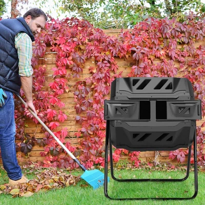 Costway Tumbling Composter 40 Gallon Garden Rotating Compost Bin With Dual Chamber Black/Green 5 Costway Tumbling Composter 40 Gallon Garden Rotating Compost Bin With Dual Chamber Black/Green - Image 3