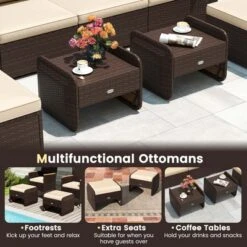 Patiojoy 2 Pieces Outdoor Patio PE Wicker Ottomans With Removable Cushions Footstools Beige/Navy -Costway GUEST 16034af6 cbb6 41f9 bcf8 ec72a5f26392