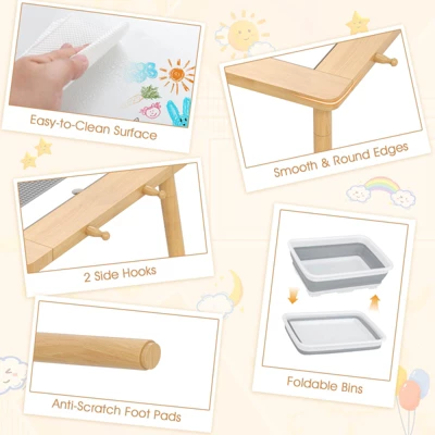 Costway Sensory Table & Chair Set For Kids 2-8 With Foldable Bins For Sand/Water & Paper White/Beige 6 Costway Sensory Table & Chair Set For Kids 2-8 With Foldable Bins For Sand/Water & Paper White/Beige - Image 4