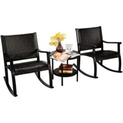 Costway 3PCS Patio Rattan Rocking Chair Bistro Set Coffee Table Storage Shelf -Costway GUEST 168e91c2 8915 4c24 9265 910722de6b22