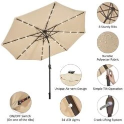 Costway 10' Solar LED Lighted Patio Market Umbrella Shade Tilt Adjustment Crank TanBeige 17 Costway 10' Solar LED Lighted Patio Market Umbrella Shade Tilt Adjustment Crank TanBeige -Costway GUEST 16b01482 4fa5 4ede 9e2f 776fad47d421