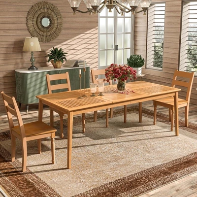 Costway 6-Person Outdoor Acacia Wood Dining Table With 1.96" Umbrella Hole Rectangular 5 Costway 6-Person Outdoor Acacia Wood Dining Table With 1.96" Umbrella Hole Rectangular - Image 3