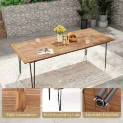 Costway 86.5-Inch Outdoor Dining Table With Acacia Wood Tabletop & Metal Legs Umbrella Hole -Costway GUEST 17169f01 642b 49b5 86e6 ab4676ae5585