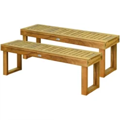 Costway 1/2 PCS 52" Outdoor Acacia Wood Dining Bench Chair Seat Slat With Bar -Costway GUEST 173f8658 9b8c 46b8 b7f2 f9d7ccb3f9b0