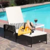 Costway PE Rattan Chaise Lounge Chair Armrest Recliner Adjustable Pillow
