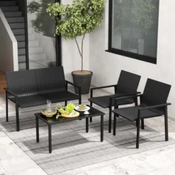 Costway 4 PCS Outdoor Wicker Patio Furniture Set With Heavy-Duty Galvanized Metal Frame Mix Brown/Black -Costway GUEST 175a56eb b640 40e8 a3bf dcbfb783faa7