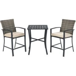 3PCS Patio Rattan Bar Furniture Set Slat Table 2 Cushioned Stools Poolside Gray -Costway GUEST 175c179c 0b8d 4665 a315 fe92d1666753