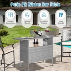 Costway Patio Rattan Wicker Bar Height Counter Table Storage Shelf Rail Garden Mix Gray -Costway GUEST 1797039a ee17 42e8 997b 4d5c41b0a736