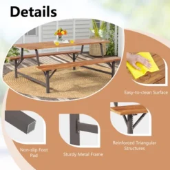 Costway Acacia Wood Patio Picnic Table Bench Set With 71'' Tabletop ＆ 2'' Umbrella Hole -Costway GUEST 17a3ab4b cbd0 499b baa3 4bdffd916696