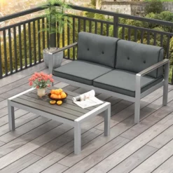 Costway 2 PCS Patio Aluminum Sofa Set Coffee Table Cushioned Loveseat WPC Armrests -Costway GUEST 17a41224 80f8 4273 b0fc 0ea8917e3b4c