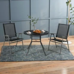 Costway 34 Inch Patio Dining Table Round Tempered Glass Tabletop With 1.5'' Umbrella Hole -Costway GUEST 17a9f47f c268 4cfe a583 88f0b4820788