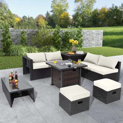 Costway 9 PCS Patio Furniture Set With 32" Fire Pit Table 50,000 BTU Square Propane Fire Pit Black/Grey/Navy/Red/Turquoise/White 17 Costway 9 PCS Patio Furniture Set With 32" Fire Pit Table 50,000 BTU Square Propane Fire Pit Black/Grey/Navy/Red/Turquoise/White - Image 15