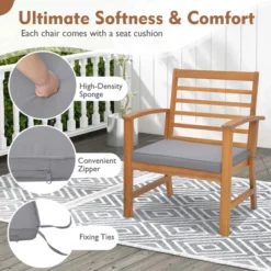 Costway 3 PCS Outdoor Furniture Set Acacia Wood Conversation Set With Soft Seat Cushions White/Grey/Navy -Costway GUEST 17b264be 3892 4bb2 87ef 8bc1af28dcde