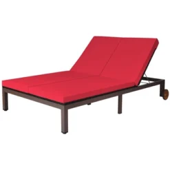 Costway 2-Person Patio Rattan Lounge Chair Chaise Recliner Adjustable Cushioned Red -Costway GUEST 17bbf456 17b7 486e b23a d4df8e24d3a5