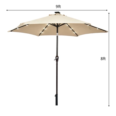 Costway 9' Solar LED Lighted Patio Market Umbrella Tilt Adjustment Crank Lift 4 Costway 9' Solar LED Lighted Patio Market Umbrella Tilt Adjustment Crank Lift - Image 2