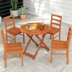 Costway 1/2 PCS Outdoor Patio Folding Wood Dining Table For 4 With 2" Umbrella Hole For Garden -Costway GUEST 184a5c3c 200e 4f2c 97d2 38372f5d1329