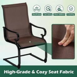 Costway Set Of 2 Patio Chairs C-Spring Motion Chairs With Quick-drying & Breathable Fabric Brown/Gray -Costway GUEST 1882cbc3 6b99 42ae 9692 0823e5a8379b