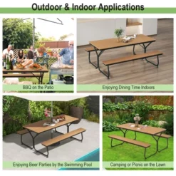 Costway 6FT Picnic Table Bench Set Outdoor HDPE Heavy-Duty Table For 6-8 Person Brown/Grey -Costway GUEST 18b97bad 4ec4 44de 8536 0d842d963b81