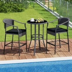 Costway 3-Piece Patio Rattan Bar Set Wicker Bar Height Armchairs & Round Table -Costway GUEST 18bbc98c 8236 49ee a038 d573198d6d77
