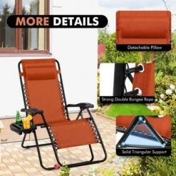 Costway Folding Zero Gravity Reclining Lounge Chairs Beach Patio With Utility Tray Orange 14 Costway Folding Zero Gravity Reclining Lounge Chairs Beach Patio With Utility Tray Orange -Costway GUEST 19066bd3 28a3 4661 a606 2ce3475eba16