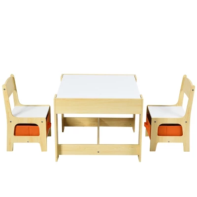 Costway Kids Table Chairs Set With Storage Boxes Blackboard Whiteboard Drawing GreyNature 13 Costway Kids Table Chairs Set With Storage Boxes Blackboard Whiteboard Drawing GreyNature - Image 11