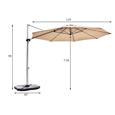 Costway 11' Patio Cantilever Offset Umbrella 360 Degrees Rotation Aluminum Tilt Base 3 Costway 11' Patio Cantilever Offset Umbrella 360 Degrees Rotation Aluminum Tilt Base